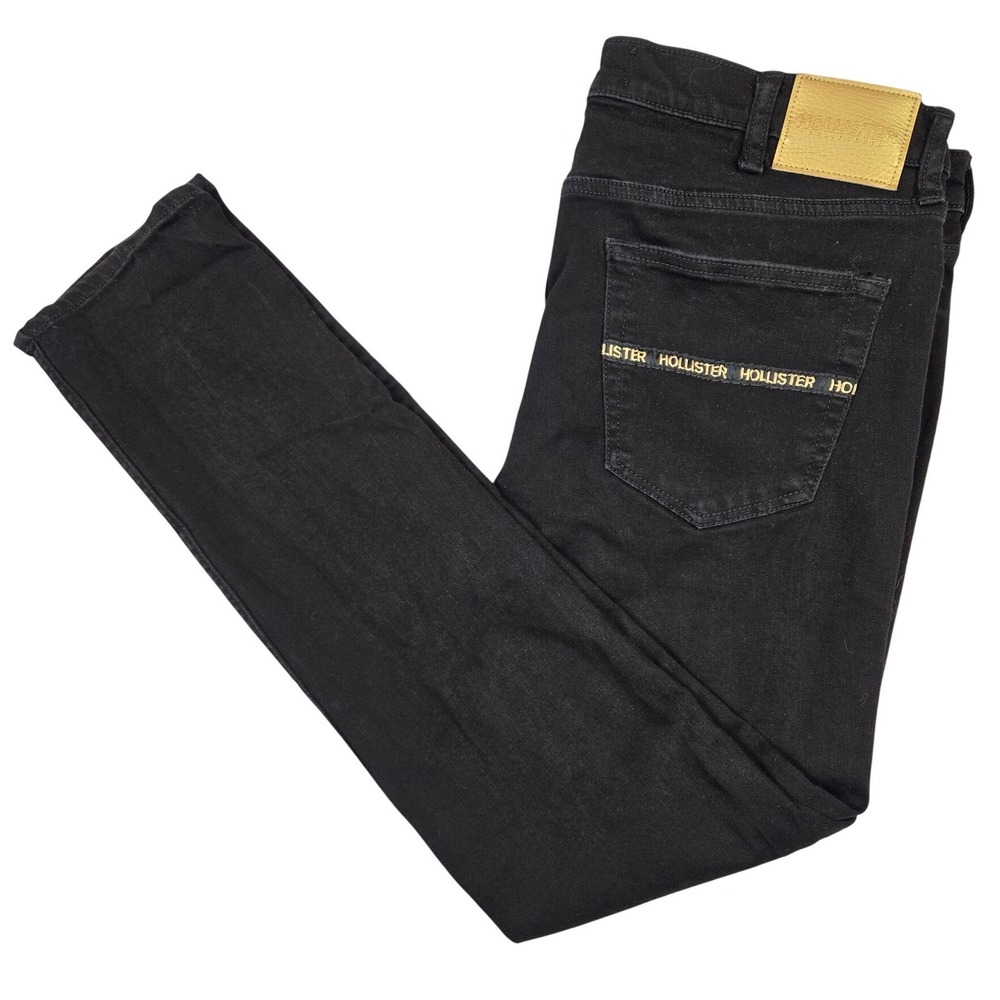 Hollister Skinny Jeans Mens 36x32 Black Good Distressed Ripped Advanced Stretch